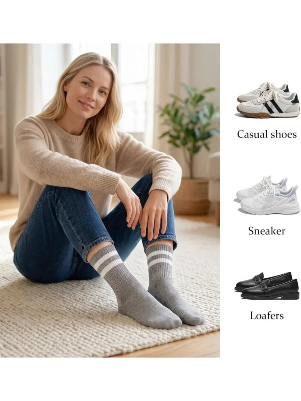 5 Pairs Women's Striped Crew Socks | Casual Cotton Ankle Socks for Sneakers
